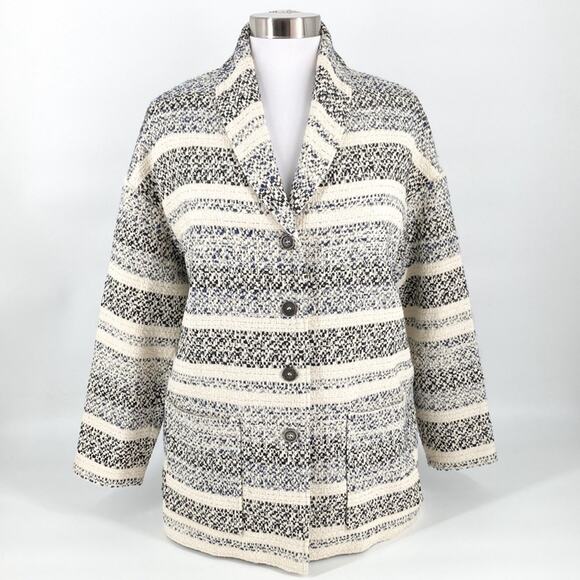 Suzie Winkle Paris Womens Cream Blue Black Striped Jacket Blazer Size 38 - Picture 1 of 16